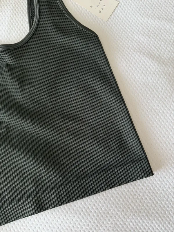 Dark Green Rib Knit Cropped Tank - Image 3