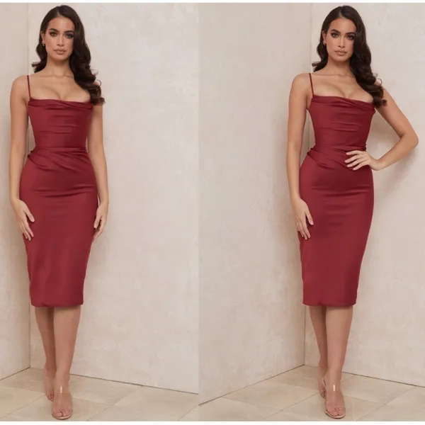 HOUSE OF CB 'Anja' Wine Satin Corset‎ Midi Dress NWOT size XL - Image 3