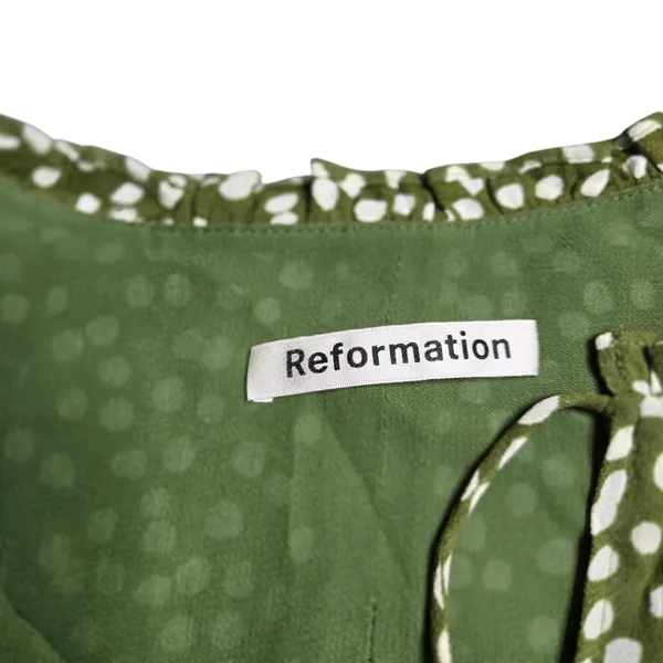 Reformation‎ Marcy Green Polka Dot Dress Size: 8 - Image 5