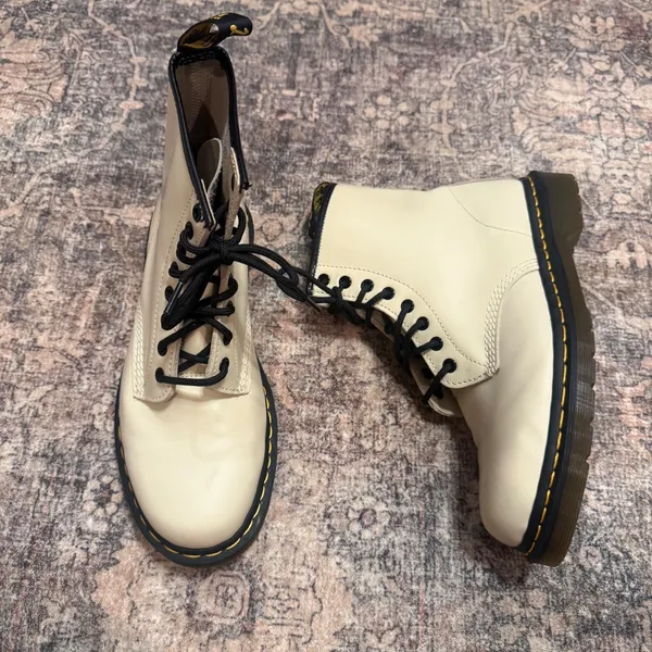 Dr. Martens 1460 Parchment Beige Smooth Leather 8-Eye Combat Boots 30552 - Image 4