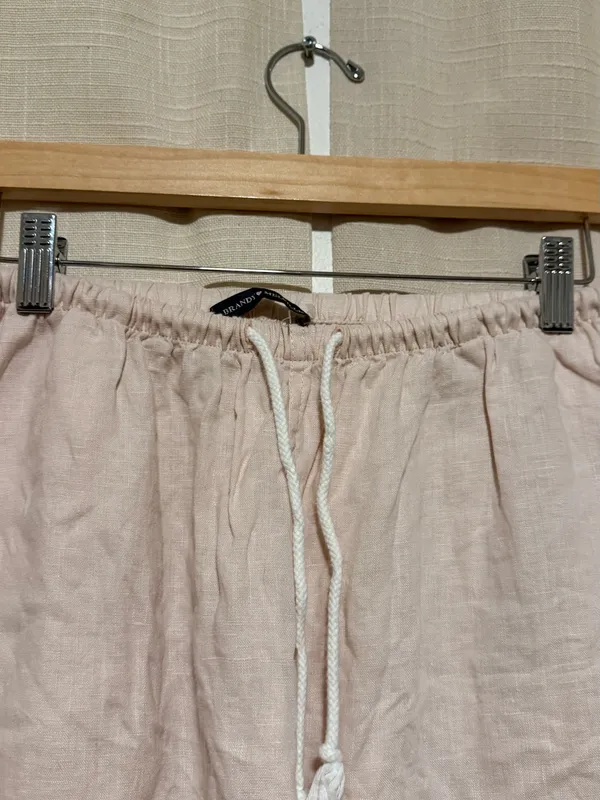 Brandy Melville Pale Pink Drawstring Linen Pants Joggers - Image 4