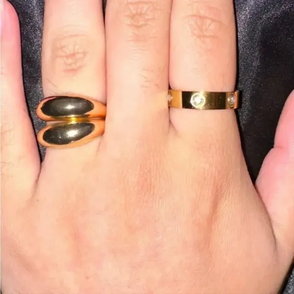 New Unisex 14k gold-plated stainless steel stone‎ band ring, Size 7 - Image 5