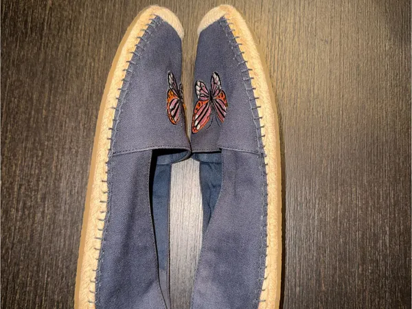 kate spade Navy Canvas Butterfly Espadrille Flats - Image 5