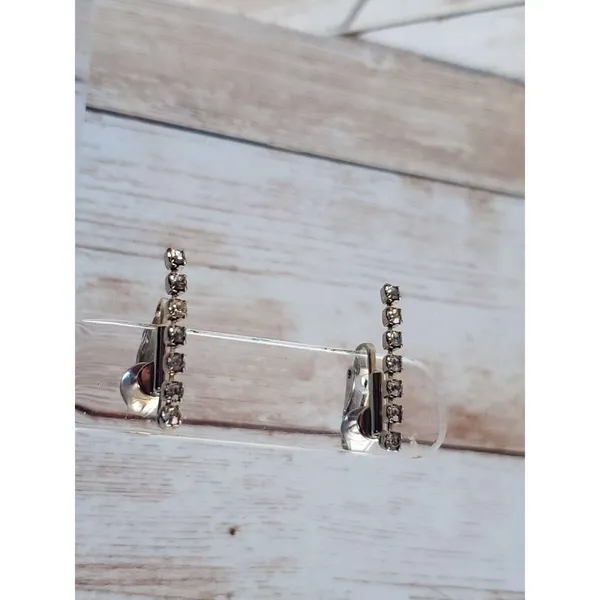 Vintage Screw On Earrings - Clear Gem Strand Dangle 7/8" - Image 4