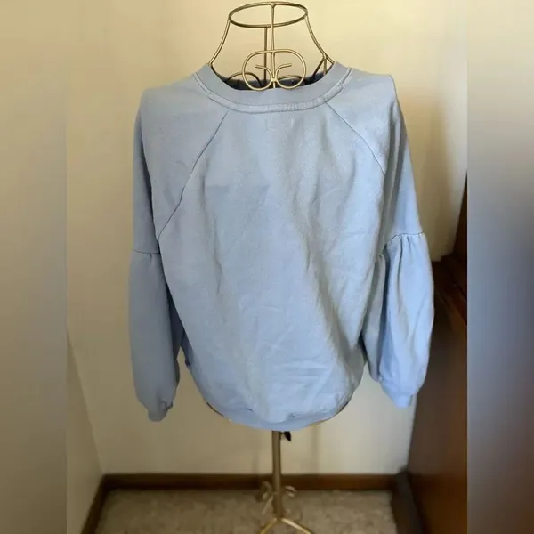Aerie PARTY Sequin Graphic Crewneck Sweatshirt Light Blue Size M - Image 9