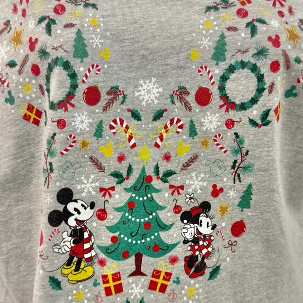 Disney Mickey Mouse Ears Friends Gray Christmas Holiday Tee Shirt Women's size L - Image 5