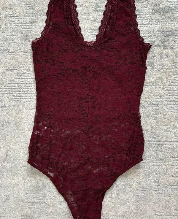 Shinestar Burgundy Sheer Lace Bodysuit Teddies Size M - Image 9