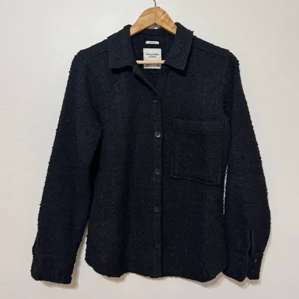 Abercrombie & Fitch Oversized Textured Tweed Button Up Shacket Small Black Coat - Image 2