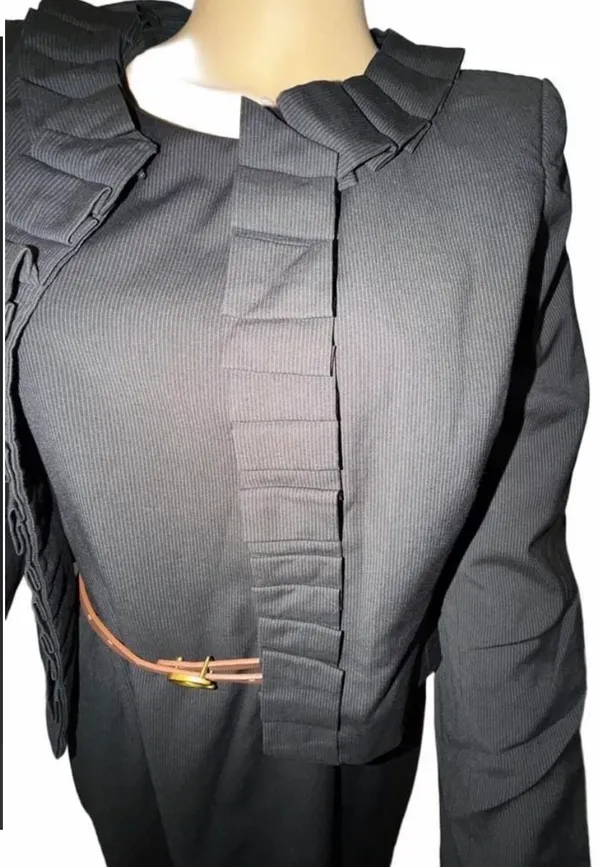 Kasper 2-Piece Pinstripe Dress & Ruffle Jacket Suit Set - Black / Grey, Size 6 - Image 7