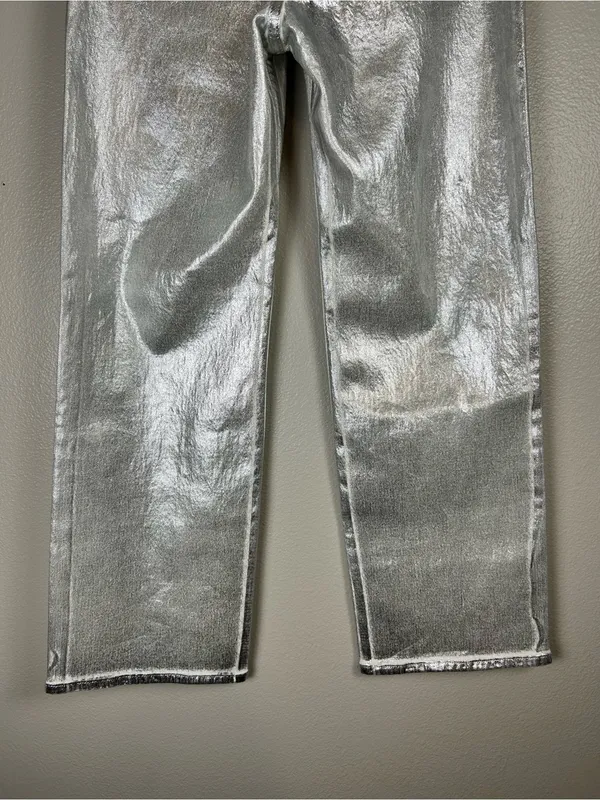 Abercrombie & Fitch Women's Metallic Silver Straight-Leg High-Rise Jeans Size 26 - Image 5