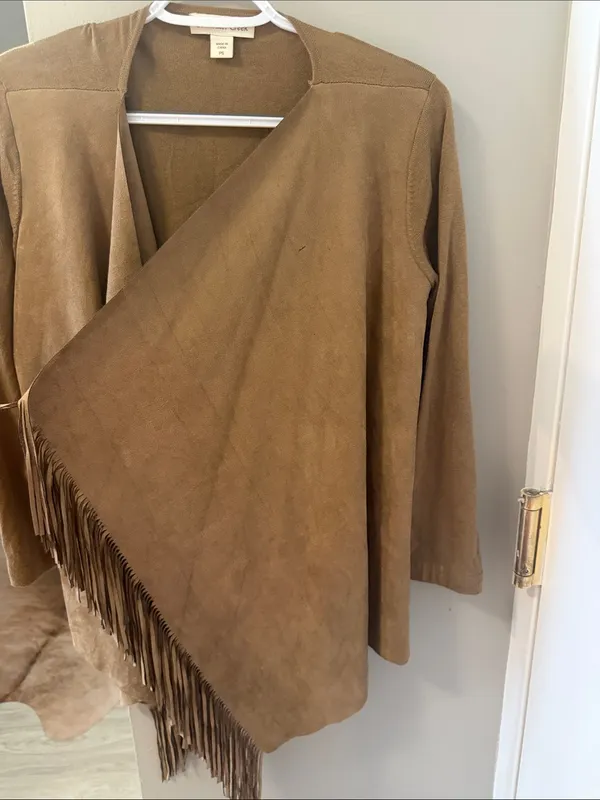 Vintage Coldwater Creek Suede-Feel Fringe Cardigan Jacket petite small - Image 3