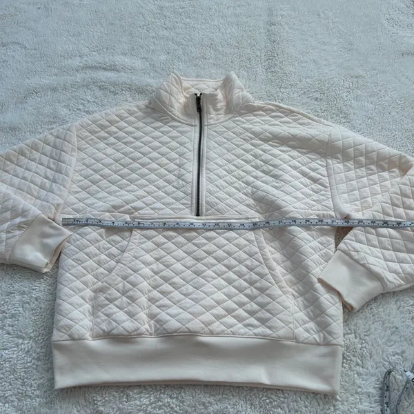 DSG Women's Cream Quilted 1/2 Zip Pullover Sz M Classic Athleisure Sporty Casual - Image 4