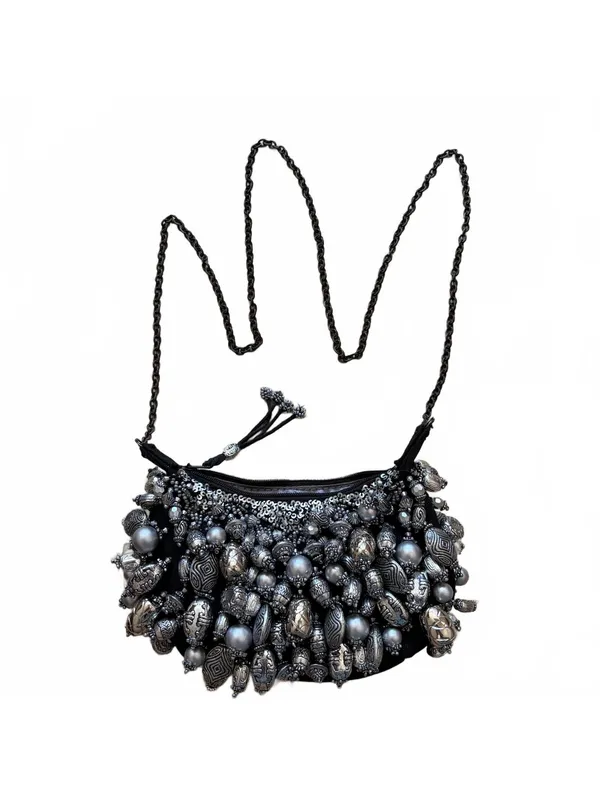 Mary Frances Mini 328 Silverado Beaded Bag Purse Crossbody Evening Silver Black - Image 2