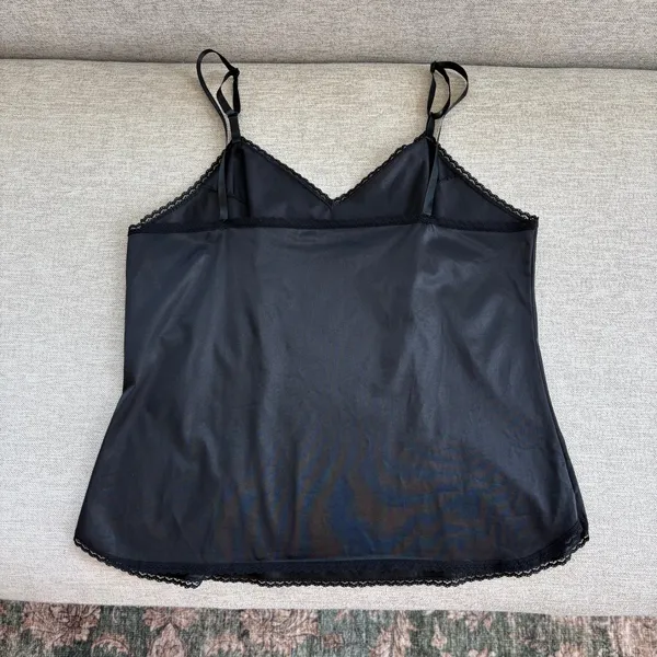 80s Vintage Vanity Fair Cami Top Black Nylon Lace Trim Whimsigoth Romantic Glam - Image 3