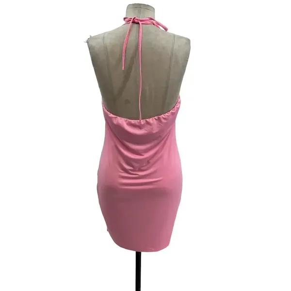 White Fox Boutique The Long Run Mini Dress Pink Halter Bodycon Size XL‎ - Image 8