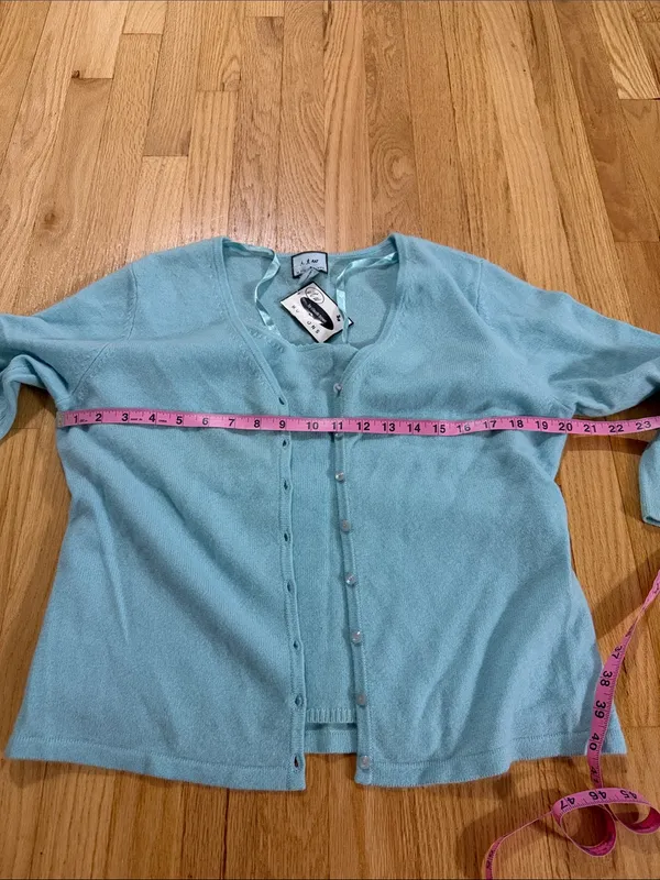 NWT Vintage Blue Cashmere Cardigan Tank Top Matching Set Sz XL - Image 4