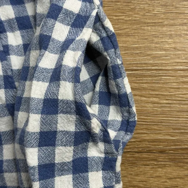 Old Navy Fit Flare Dress Women S Blue Gingham Linen Blend Tie Front Mini Coastal - Image 11