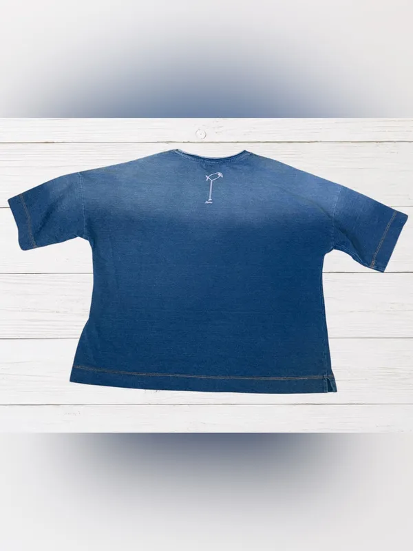 Wild‎ Palms Indigo Blue Bird Graphic Boxy Pocket Top Size Small - Image 2