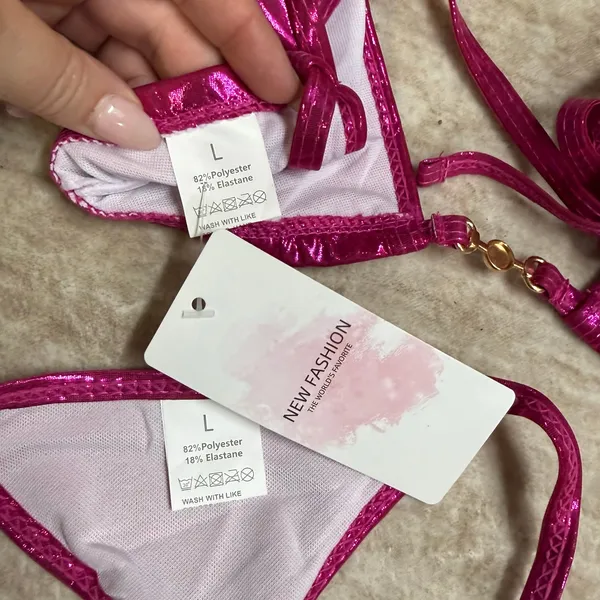 New Fashion Women’s Large Hot Pink Metallic Bikini Swimsuit Thong Rave Festival - Image 8
