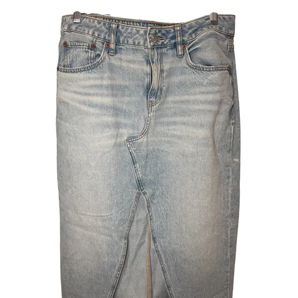 American Eagle Low Rise Maxi Denim Skirt Light Wash Front Slit Size 4 Western - Image 3