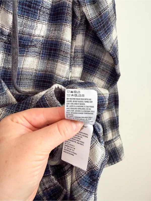 American Eagle Plaid Button Down With Hood Blue Size Small - Image 6