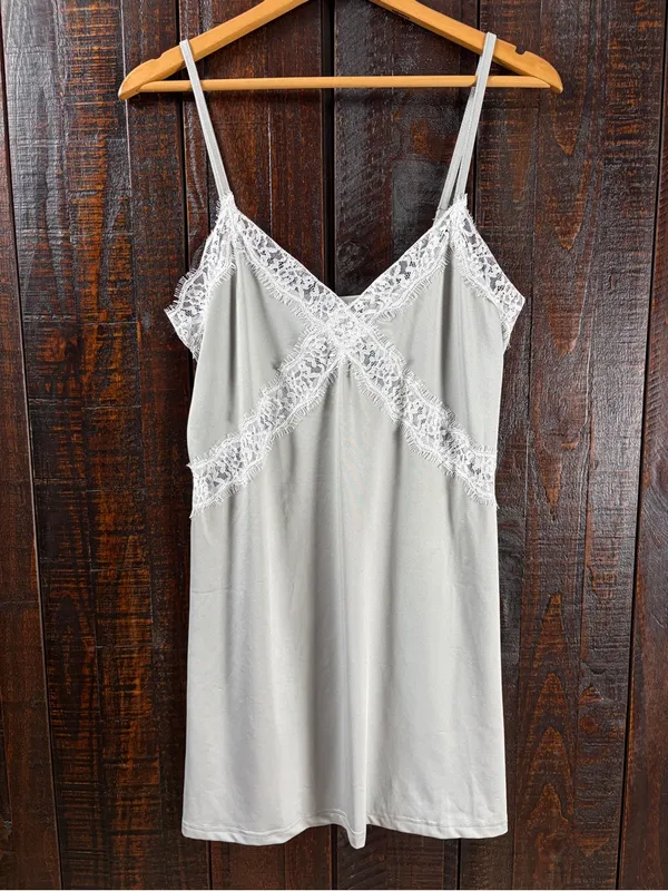 Nanette Lepore Gray Lace-Trim Chemise Slip Dress Size Large - Image 3