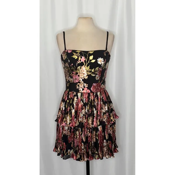 NWT!! DRESS THE POPULATION Libby Floral‎ Tiered Mini Dress Strapless Black Large - Image 2