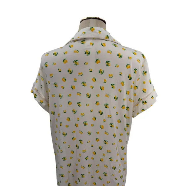 Eberjey Dianna Lemon‎ Print Short Sleeve Pajama Shirt White Yellow Medium - Image 9