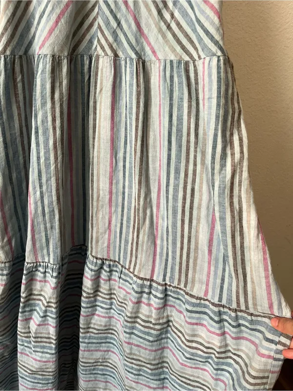 Self Contrast Maxi Tier Stripe Dress‎ Small NWT Boho Blue - Image 4