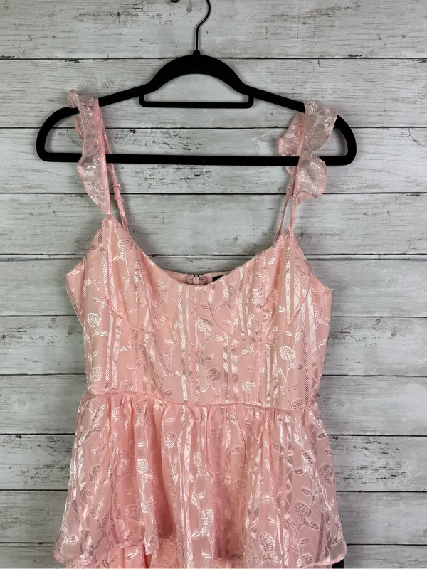 Lulus Stunning Glory Light Pink Floral Jacquard Tiered Maxi Dress Size Large - Image 4