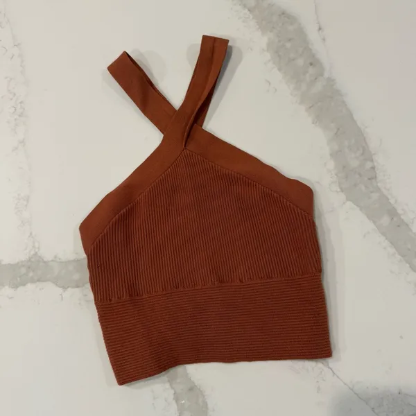 Abercrombie & Fitch Ottoman Ribbed Twist Crop Top Tank Women’s Medium Terracotta - Image 2