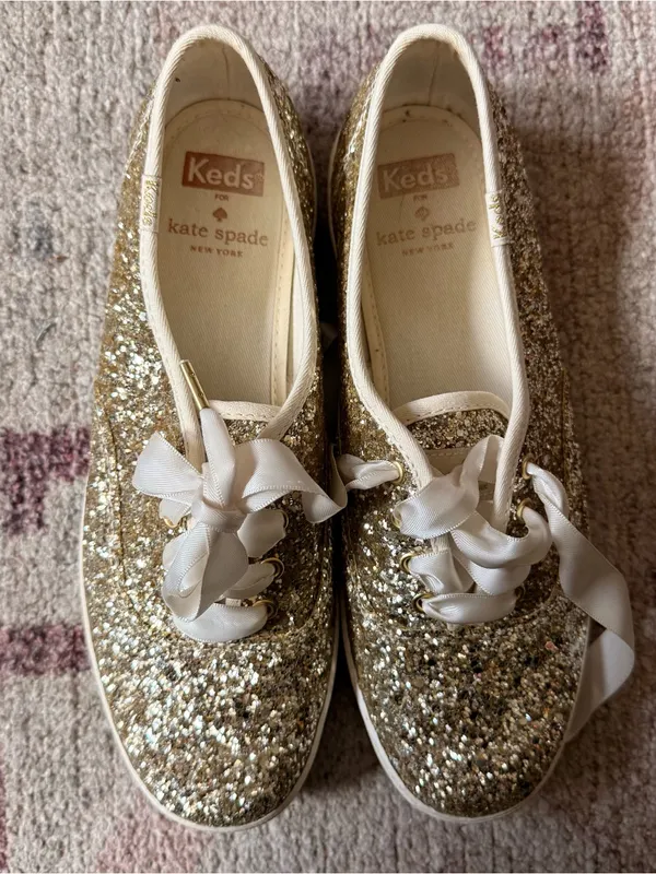 Keds x Kate Spade Gold Glitter Ribbon Lace-Up Sneakers - Image 6