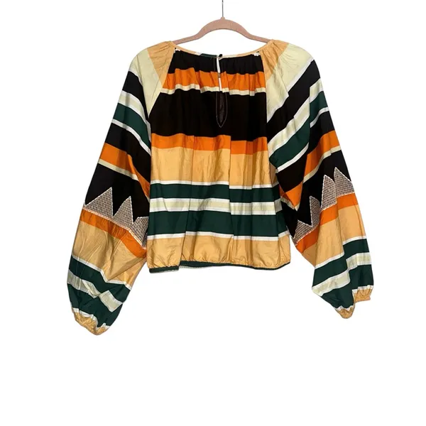 Anthropologie Maeve Clea Striped Long Puff Sleeve Cotton Peasant Blouse MEDIUM - Image 3