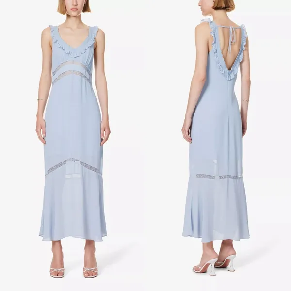 Reformation |‎ Purdie Lace-Trim Flutter Strap Midi Dress in Mineral Blue - Image 3