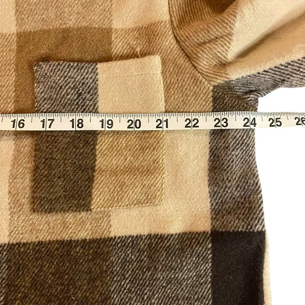 Womens Shacket Coat Jackets Medium Plaid Button Down Tan‎ Brown - Image 3
