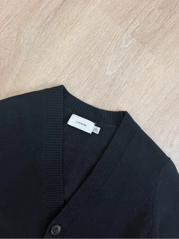 Coach Oversized Fair Isle Wool Alpaca Cardigan Black Brown Signature C - Image 9