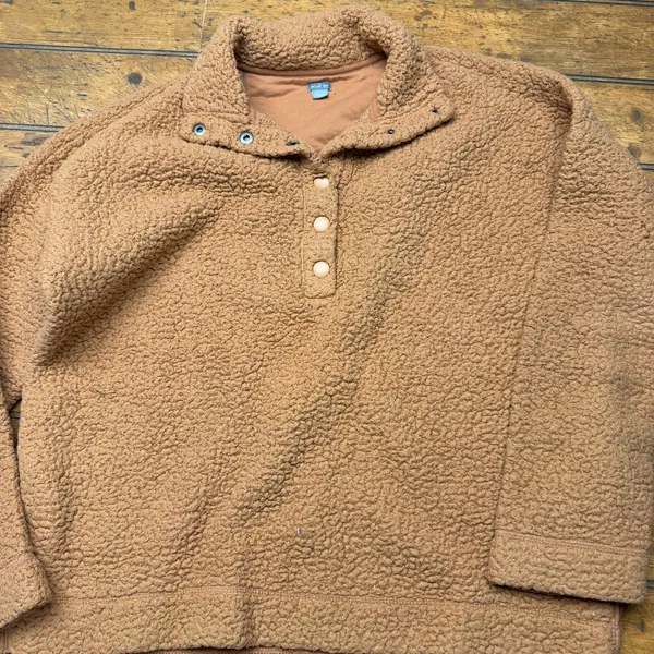 Aerie Sherpa Fleece Snap‎ Pullover Sweater Womens XS Brown Teddy Cabin Cozy - Image 5