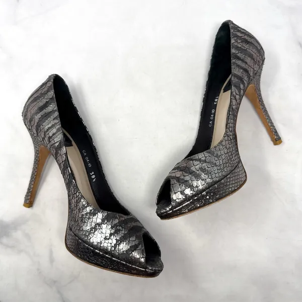 Christian Dior Vintage Y2K Miss Dior Metallic Leather Open Toe Pump Heels Silver - Image 9