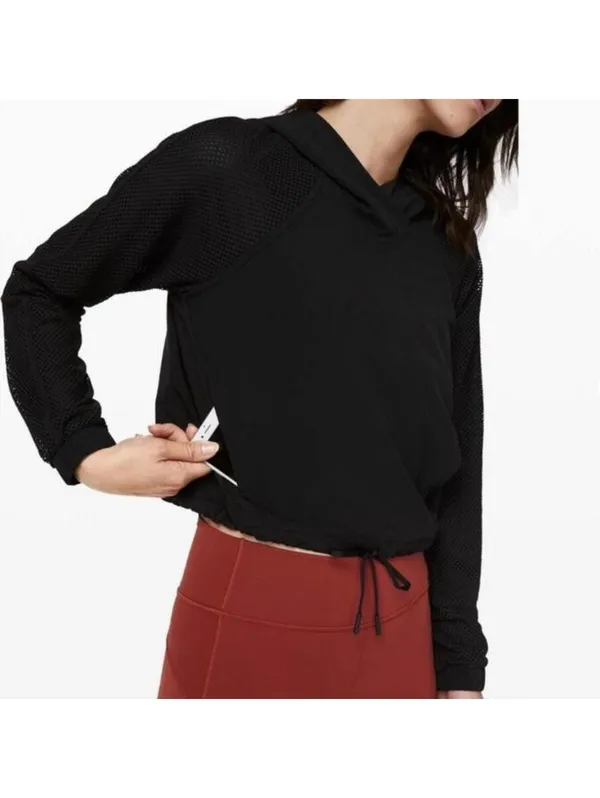 Lululemon Catch a Breeze Hooded Pullover Mesh Sleeves Black Women’s XS LW3BYWS - Image 13