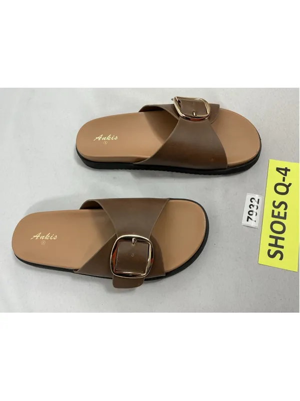 Womans New Ankis Slip On Slides Size 8 Brown Buckle Band Low Heel - Image 2