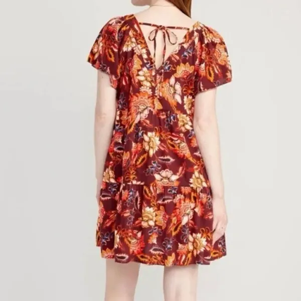 Old Navy NWT orange floral tie back dress small - Image 2