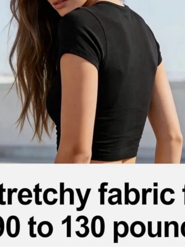 Black Short Sleeve Crop Top - Women's Ribbed Tee - Image 6
