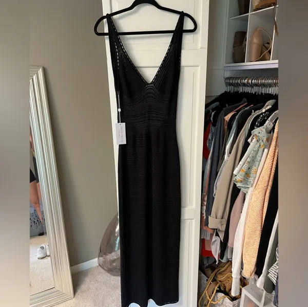 Torn by Ronny Kobo Black Madi Knit Open Back Bodycon Bohemian Beach Summer Dress - Image 4