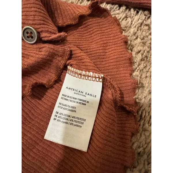 American‎ Eagle Top Ribbed Button Front Cropped Top Y2K Medium Rust Brown - Image 5
