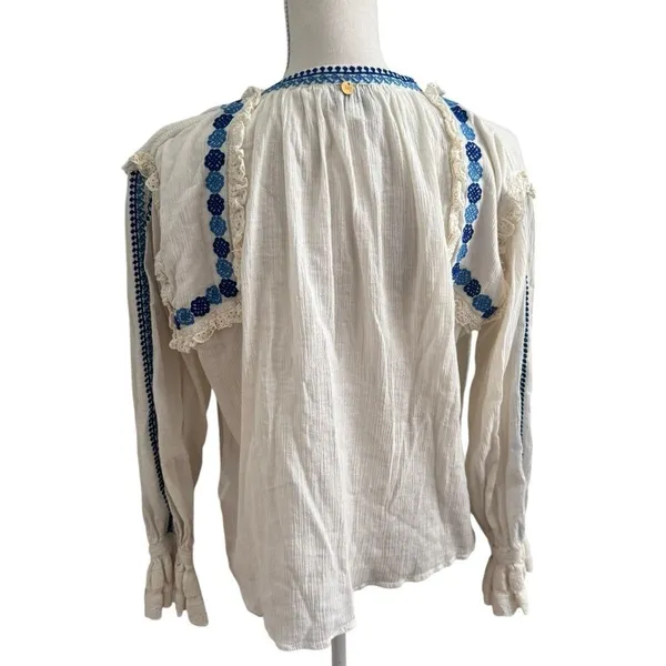 ANTIK BATIK Pietro Ruffle-Trimmed Embroidered Cotton-Gauze Blouse - Image 3