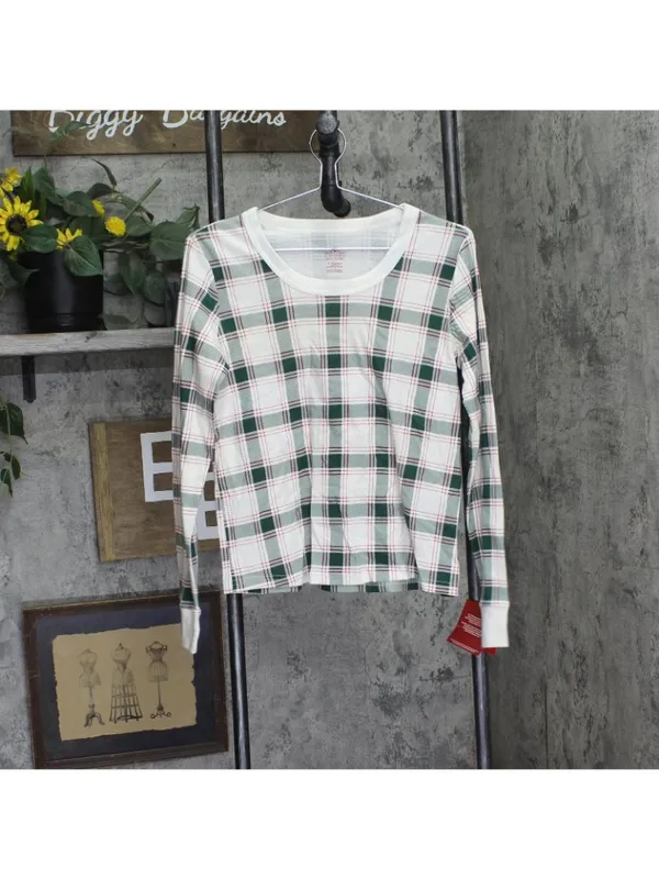 NWT Wondershop Plaid Ribbed Long Sleeve Holiday Pajama Shirt Green Multi S - Image 2