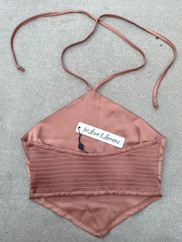 NWT For Love & Lemons Dusty Copper Rose Handkerchief Satin Top Size XS - Image 3