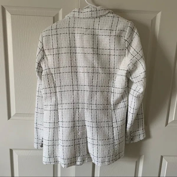 House of Harlow x Revolve White Plaid Tweed Office Siren Classic Blazer NWT M - Image 5