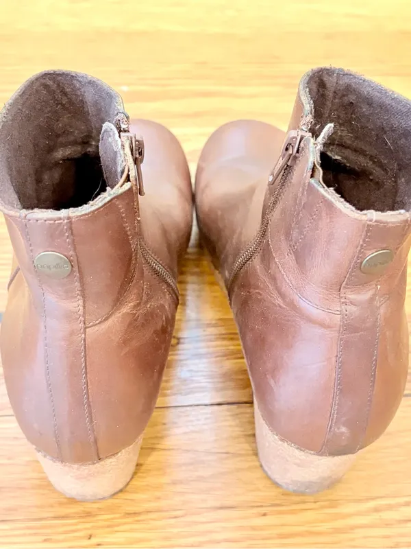 Birkenstock Papillio Ebba Cognac Leather Cork Wedge Ankle Boots Size 7 Comfort - Image 2