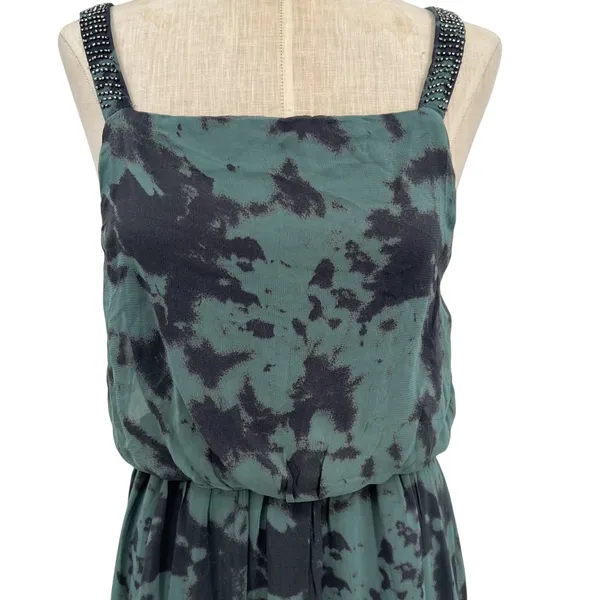 Zara Maxi Dress Tie‎ Dye Printed Chiffon Beaded Straps Green Size Small - Image 6
